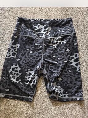 High-Rise Gray Leopard Print Athletic Shorts